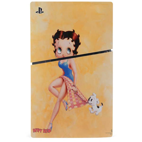Betty Boop With Puppy Orange Background PS5 Slim Digital Edition Console Skin